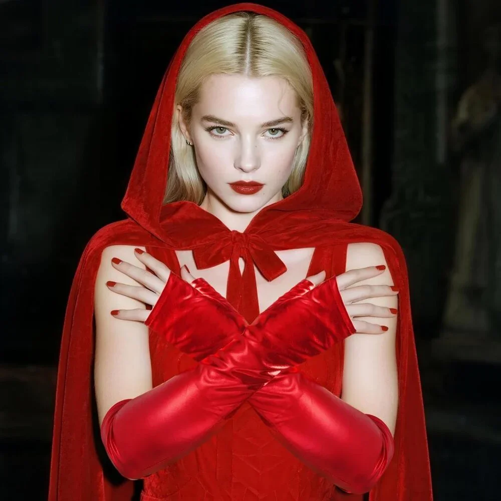 Women's Long Metallic Shiny Fingerless Gloves Red Party Halloween Costume